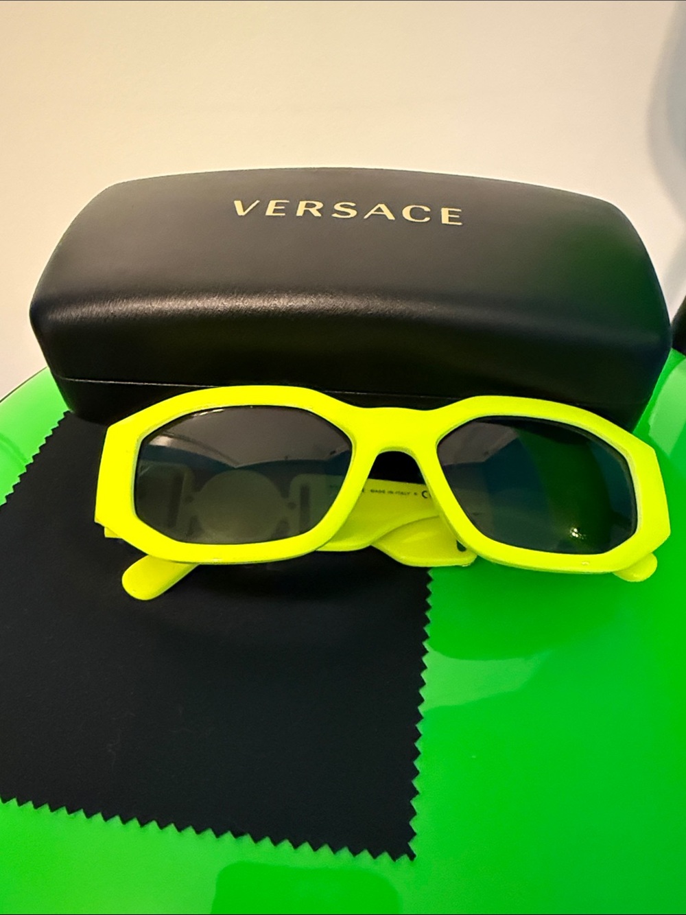 Versace Women’s Neon Yellow Sunglasses - Geometric Acetate Frame